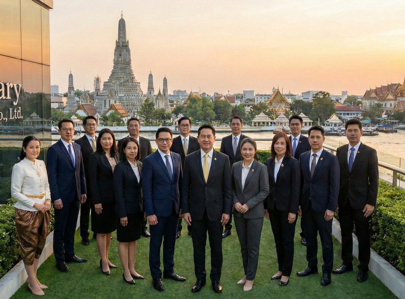 ภาพรวมทีมทนาย Notary Public ของ NAATI พร้อมวิววัดอรุณราชวราราม